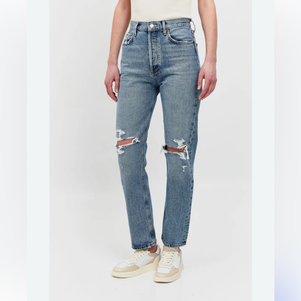 Agolde Blue Ripped Straight Jeans